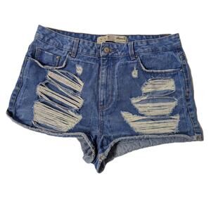 Denim Co. High-Rise Distressed Denim Shorts Size 10
